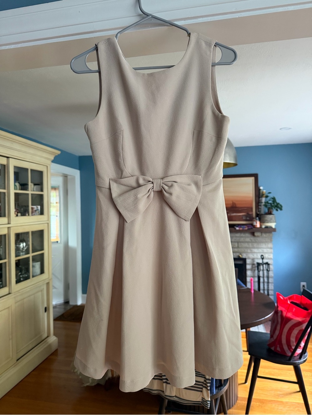 Sleeveless Bow Accent Mini Dress in Light Beige